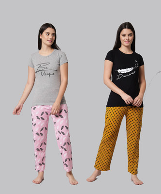 ANIXA Women Printed Multicolor Top & Pyjama Set