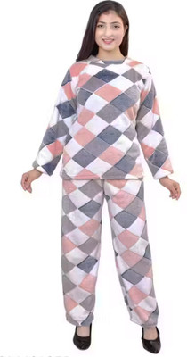 SILVER GLORY Girls Solid Pink, Grey, White Top & Pyjama Set