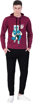 GOKUL FASHION Men Graphic Print Maroon Top & Pyjama Set