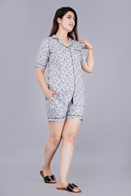 MintMarie Women Printed Grey Top & Shorts Set