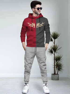 BLIVE Men Printed Red, Grey Night Suit Set