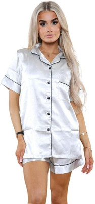 Vd hub Women Solid Grey Night Suit Set