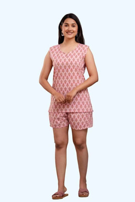 SAYANG Women Printed Pink Night Suit Set