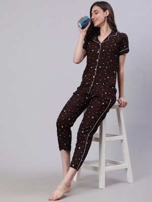 Harsh Enterprises Women Printed Brown Night Suit Set