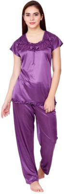 Majese Women Solid Purple Night Suit Set