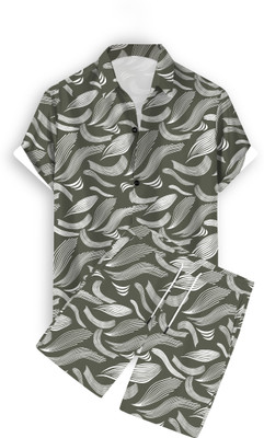 CHEAPSHIRTS Men Printed Light Green Night Suit Set