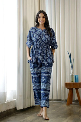 Janmantar Women Printed Blue Top & Pyjama Set