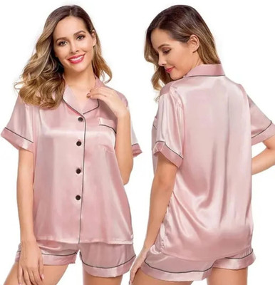 Vd hub Women Solid Pink Night Suit Set