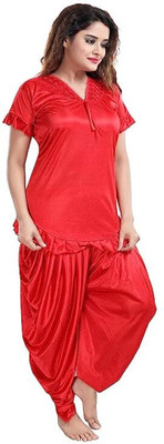HouseOfCommon Women Solid Red Night Suit Set