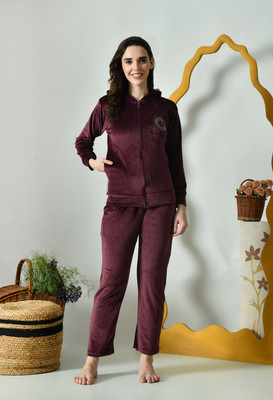 Dreamom Women Solid Purple Night Suit Set