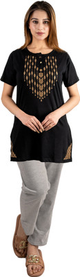 URBE Women Printed Black Top & Pyjama Set