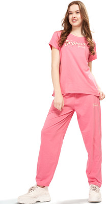 WEET Women Printed Pink Top & Pyjama Set