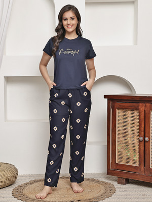 Boston Club Women Printed Blue Night Suit Set