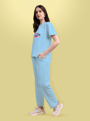 BEYOGINI Women Solid Blue Top & Pyjama Set