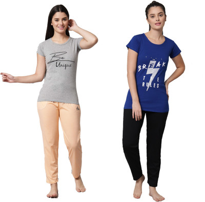 Fit N Fame Women Printed Multicolor Top & Pyjama Set