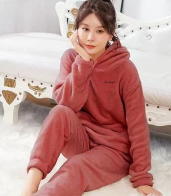 Pollo Loco Women Solid Red Night Suit Set