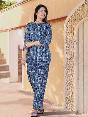 DreamBe Women Printed Blue Top & Pyjama Set