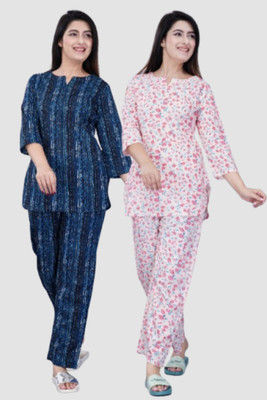 Abbas Fashion Women Printed Blue Night Suit Set