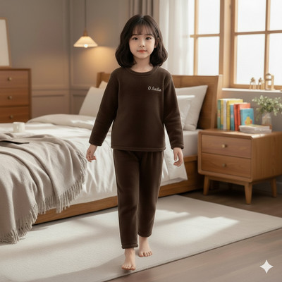 foxyfox Girls Printed Brown Night Suit Set