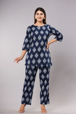 NUNCHII Women Floral Print Blue Night Suit Set