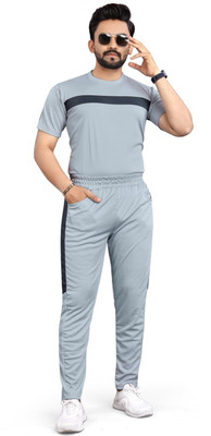 NISPRUH Men Self Design Grey Night Suit Set