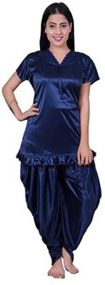 mysie Women Solid Dark Blue Night Suit Set