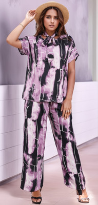 AVNOUR Women Printed Purple Shirt & Pyjama set