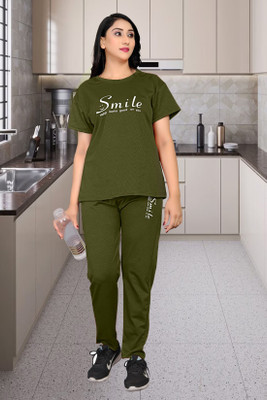 IDV Women Printed Green Night Suit Set