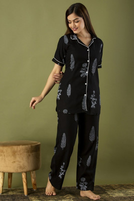 JOGINI Women Printed Black Night Suit Set