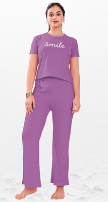 nityatrends Women Printed Purple Night Suit Set