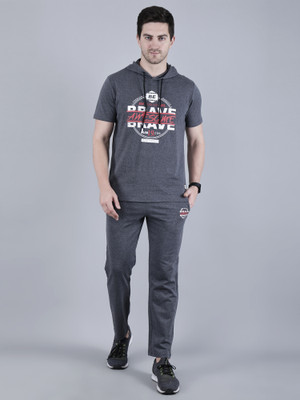 HouseOfCommon Men Self Design Grey Top & Pyjama Set