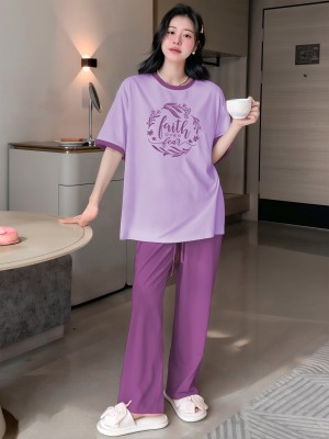 kshs Women Solid Purple Top & Pyjama Set