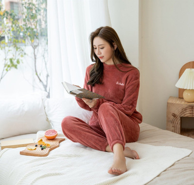 FitIn OutFit Women Solid Red Night Suit Set