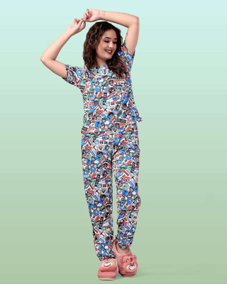 SAKARMAA Women Printed Multicolor Top & Pyjama Set