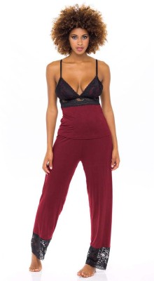 PHALIN Women Solid Maroon Top & Pyjama Set