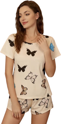 SANTENTERPRISE Women Printed Yellow Night Suit Set