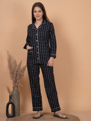 DreamBe Women Floral Print Black Night Suit Set