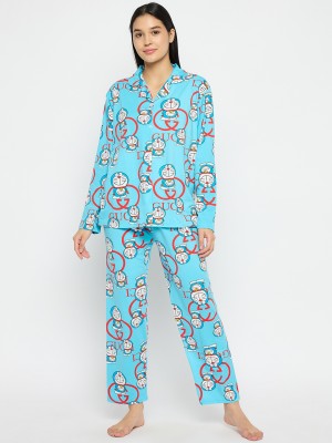 Camey Women Printed Blue Shirt & Pyjama set