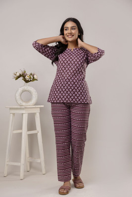 JASORIYA Women Printed Purple Night Suit Set