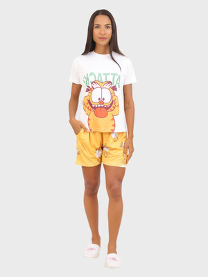 PramukhFashion Women Printed Yellow Night Suit Set