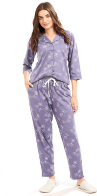 AV2 Women Printed Purple Top & Pyjama Set