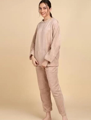 Lugo Women Solid Brown Night Suit Set