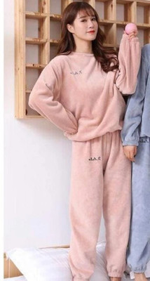PKF Women Solid Pink Night Suit Set