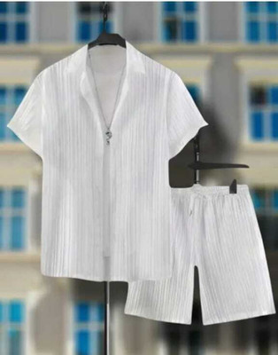 SADBHAVNAFABRIC Men Solid White Night Suit Set
