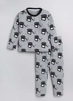 Lazy Shark Boys Printed Grey Top & Pyjama Set
