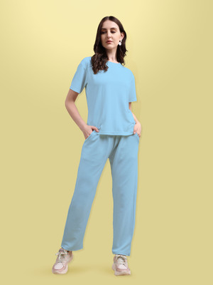Kashikey creation Women Solid Light Blue Top & Pyjama Set