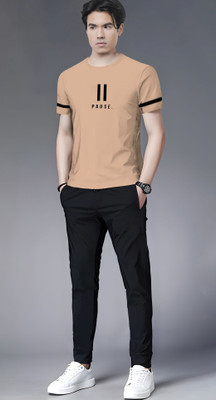 TRIPR Men Printed Beige, Black Night Suit Set
