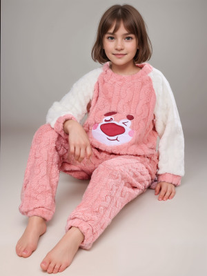 Stem Rope Kids Nightwear Boys & Girls Self Design Fleece Blend(Pink Pack of 1)