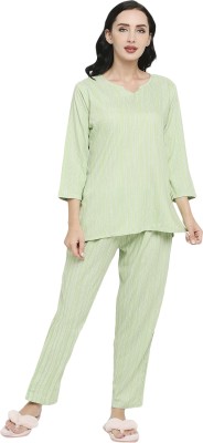 Smarty Pants Women Striped Green Top & Pyjama Set