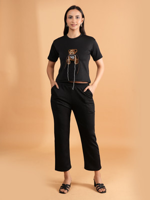 DreamBe Women Solid Black Night Suit Set